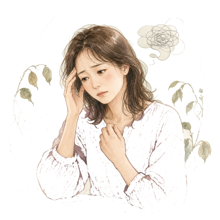 悩みを抱える女性のイラスト